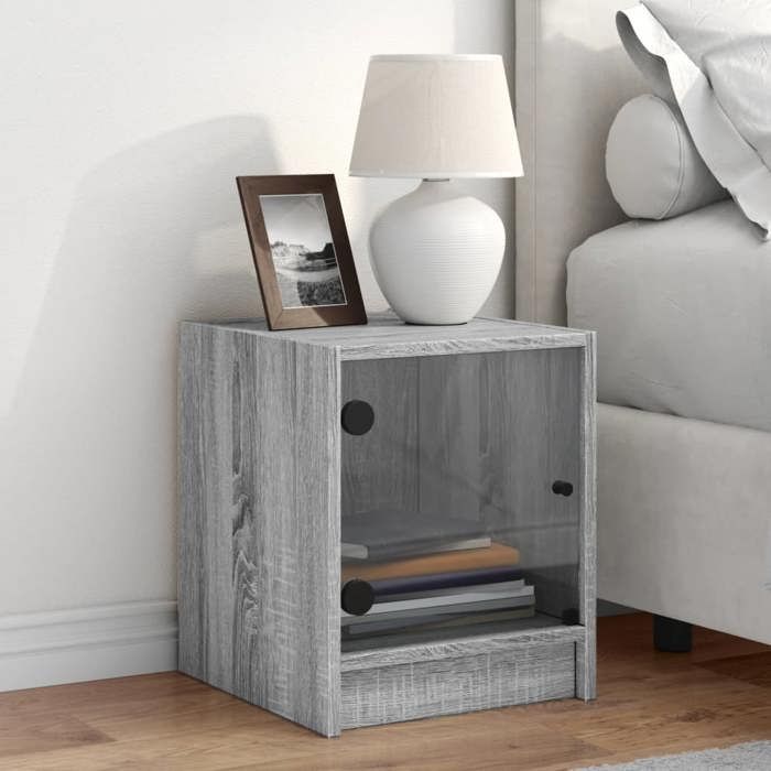 Maison Exclusive - Table de chevet avec porte en verre sonoma gris 35x37x42 cm