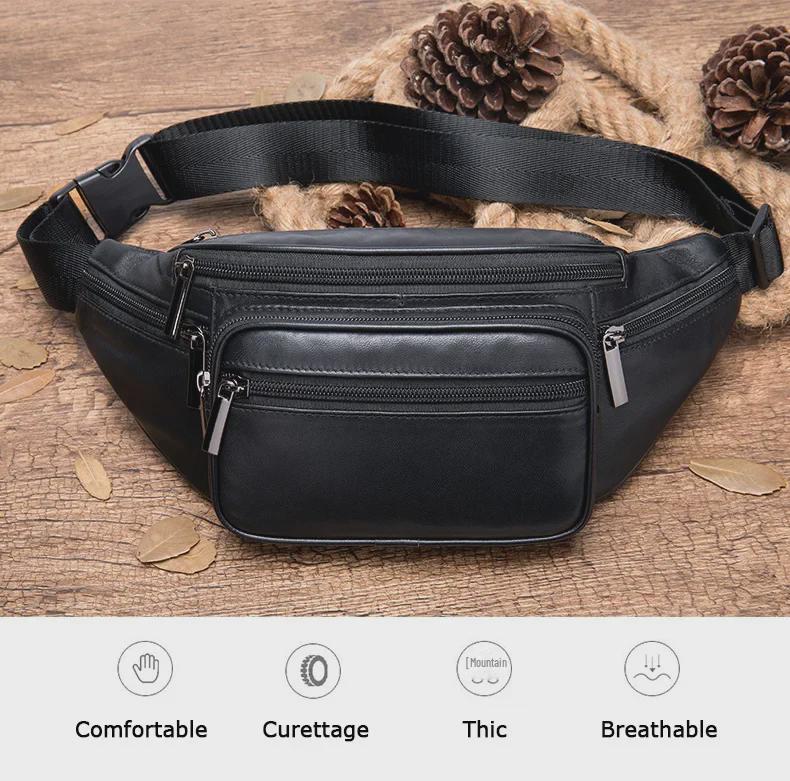 Męska czarna skórzana torba crossbody/nerka ze skóry owczej na outdoor i rekreację 8879