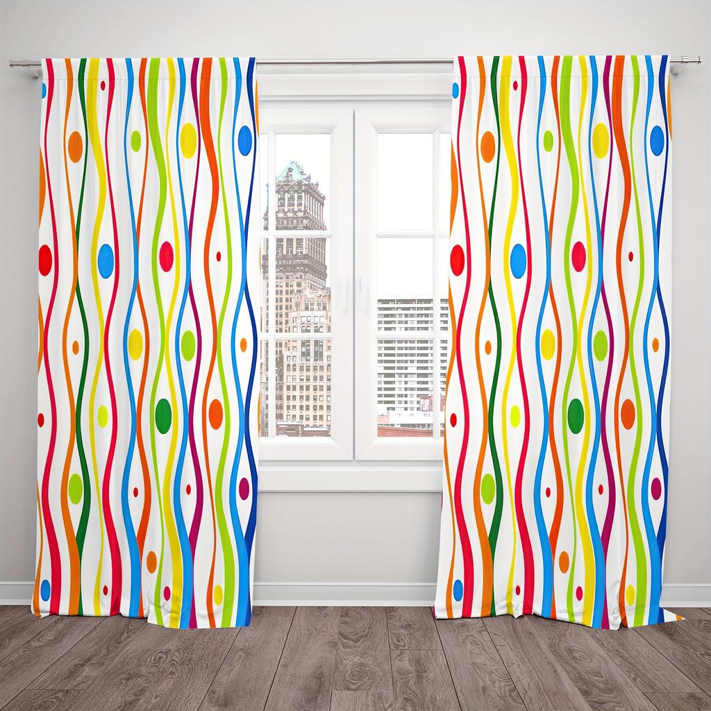 2 kusy Geometrický vzor Barevné Duhové Závěsy Tištěné pro Obývací Pokoj Kuchyň Ložnici Jídelnu Okno Domácí Dekorace