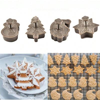 4ks Vánoční 3D vykrajovátka na sušenky Set Sněhulák Vločka Vánoční strom Santa Claus Vzor Plastové formičky na pečení Pro párty Svátek
