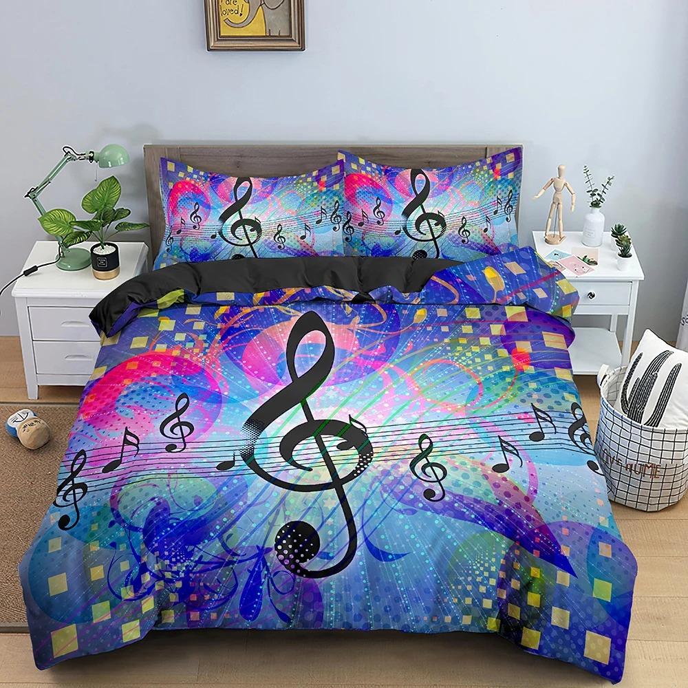 Musik Bettbezug Set 3D Druck Musiknote Weiß Schwarz Bettdeckenbezug für Jungen Mädchen Teenager Polyester Bettwäscheset King Queen Größe