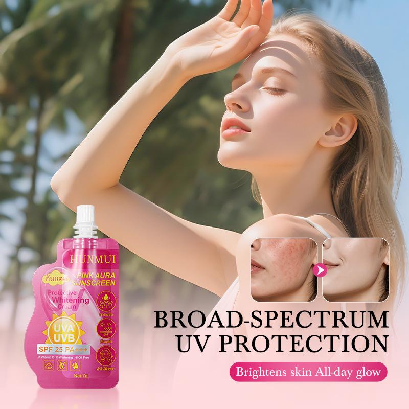 HUNMUI Pink Halo Sunscreen Moisturizing Brightening Waterproof Sweatproof UV Protection High SPF Sunscreen Lotion Pink - 7g