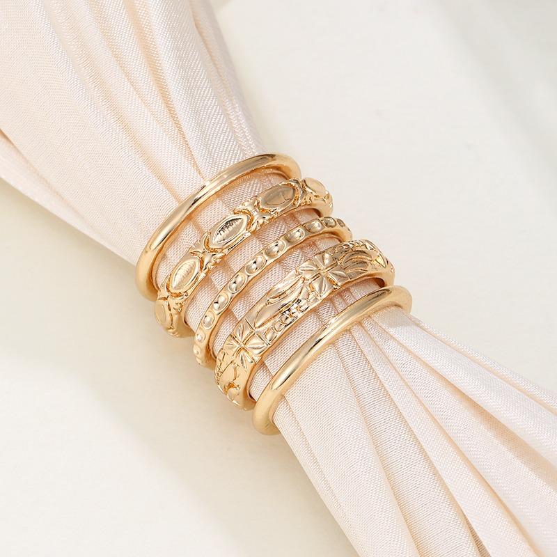 Vintage Gold Color Pattern Carved Stackable Ring Set Suitable for Daily Wear Festivals, Parties Jewelry Accessories Unisex
