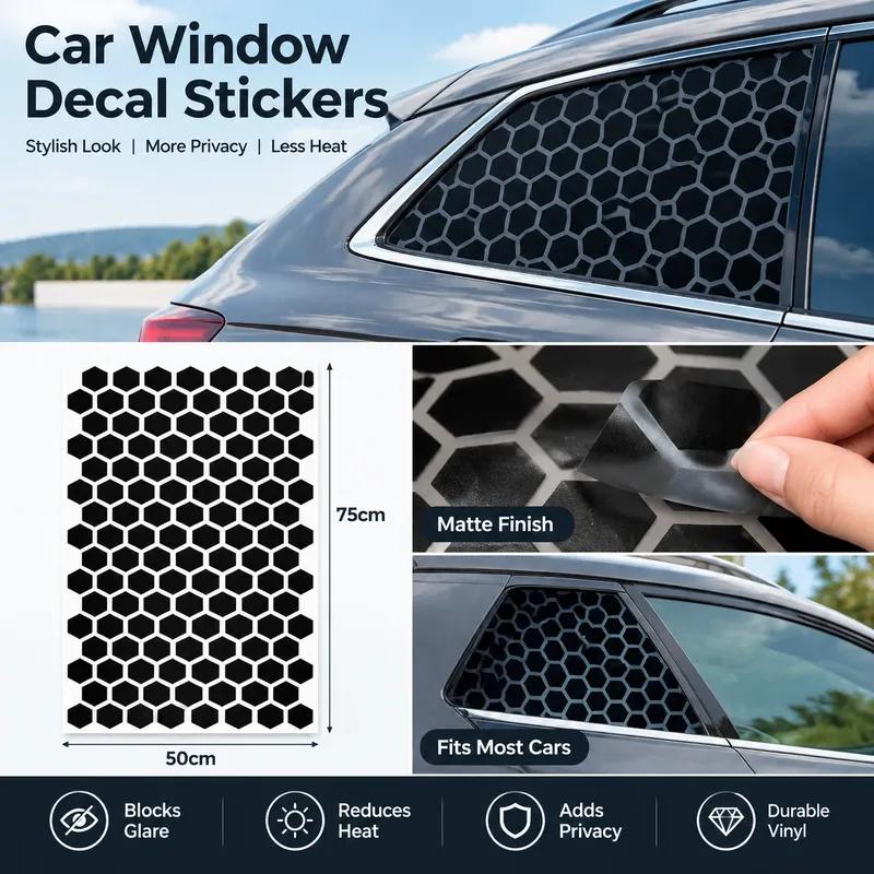 Car Window Decal Stickers for Truck SUV 75x50cm Honeycomb Hexagon Car Side Rear Windows Sun Shade Film Matte Vinyl Sticker