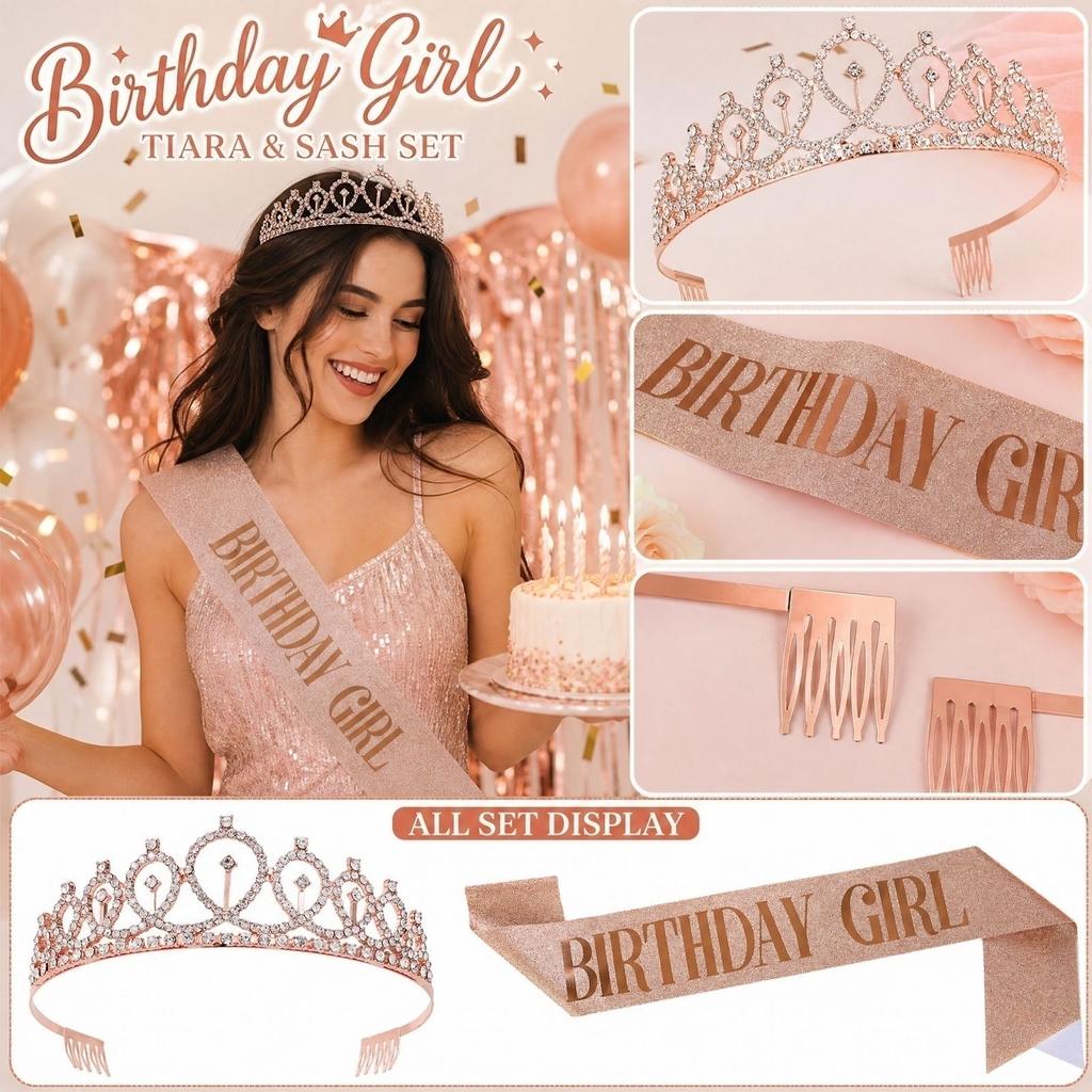 Birthday Party Sash and Headband Set - Photo Booth Prop for Celebration