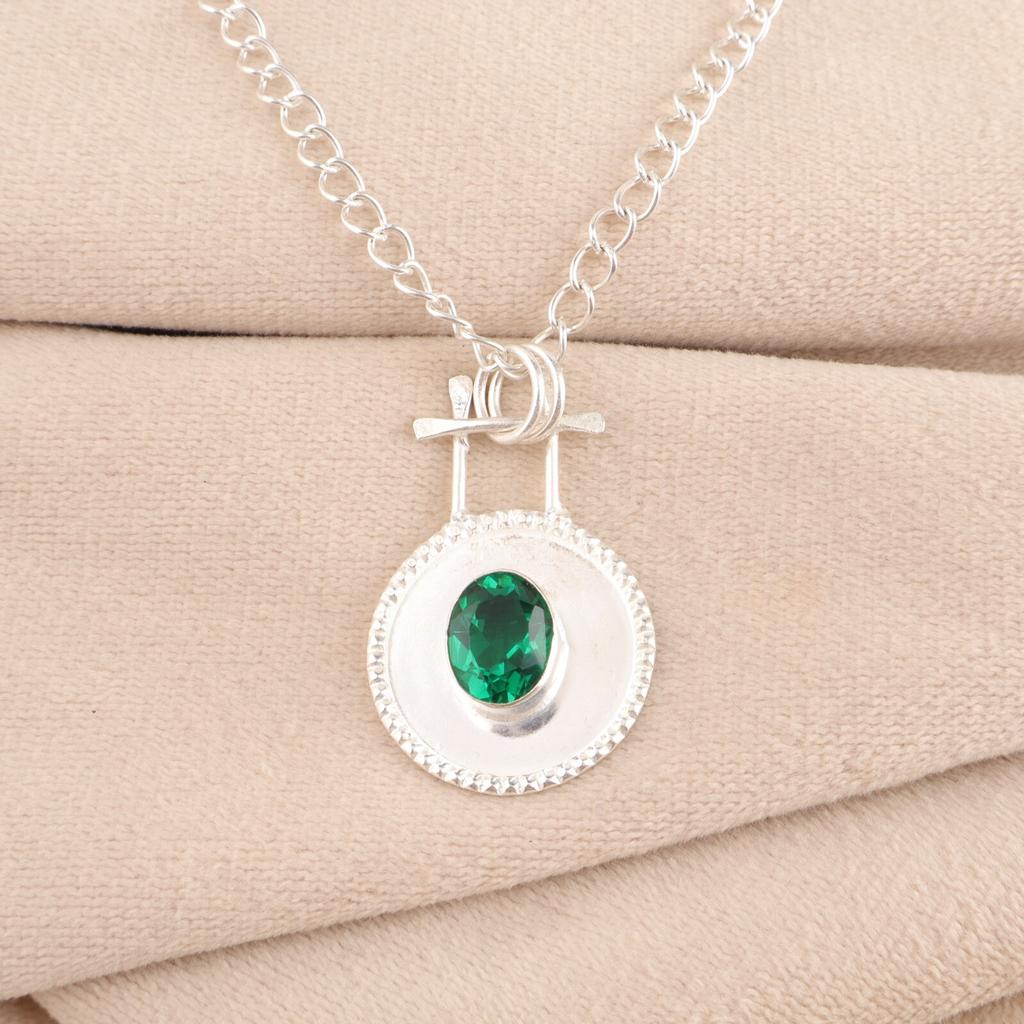 Chrome Diopside Gemstone 925 Sterling Silver Handcrafted Partywear Pendant 1.4" PP-57-5