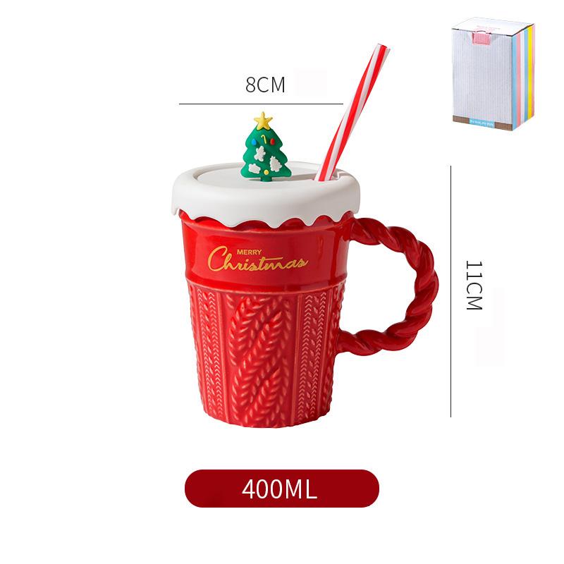 

Рождественские керамические кофейные кружки с крышкой Радующие рождественские керамические кружки Нежная чашка для праздника Новогодний подарок для детей 401-500ml красный