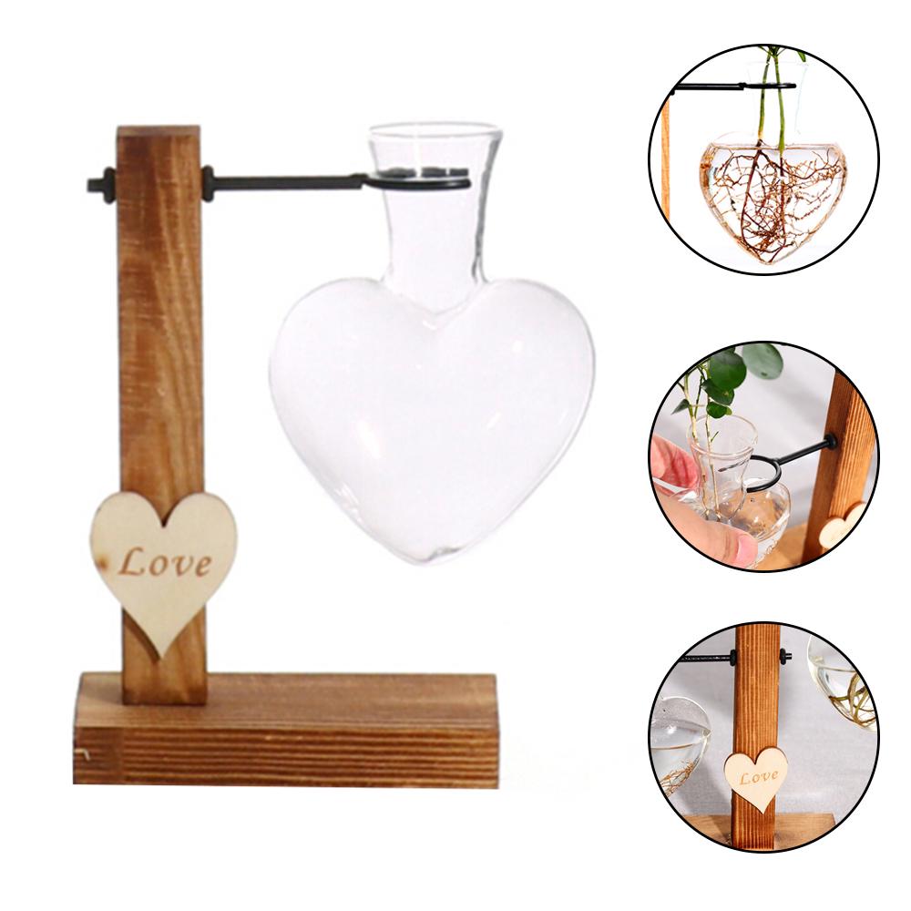 Herzglasvase und Halterung Transparente herzförmige Glas-Hydrokulturvase mit Ständer für das Wohnzimmer