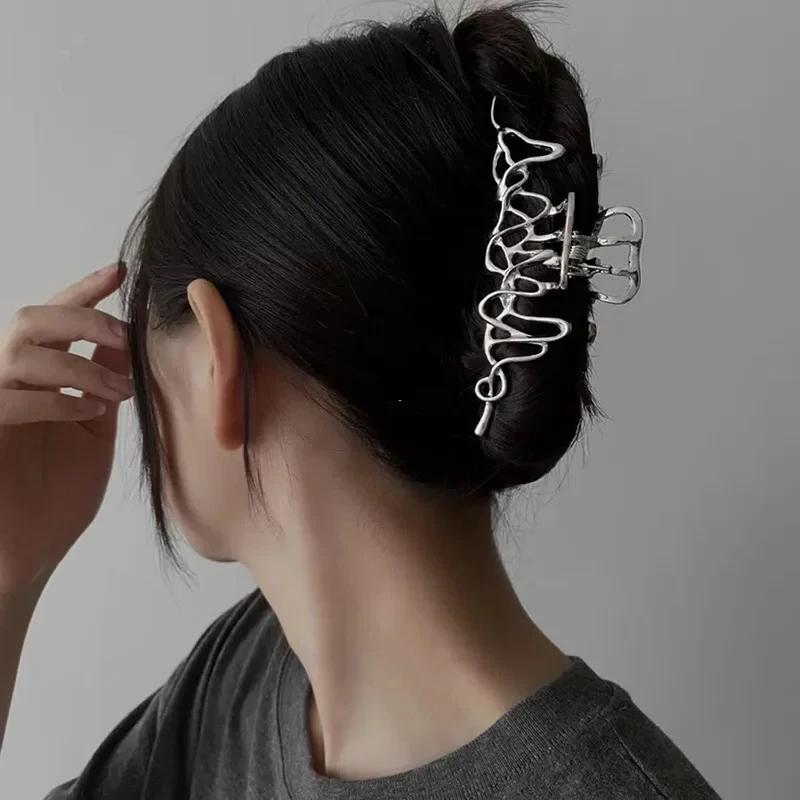 

Винтажные заколки для волос в панк-стиле, женские зажимы, необычные аксессуары, серебристый большой металлический краб, женская модная заколка-краб для волос, заколка для волос