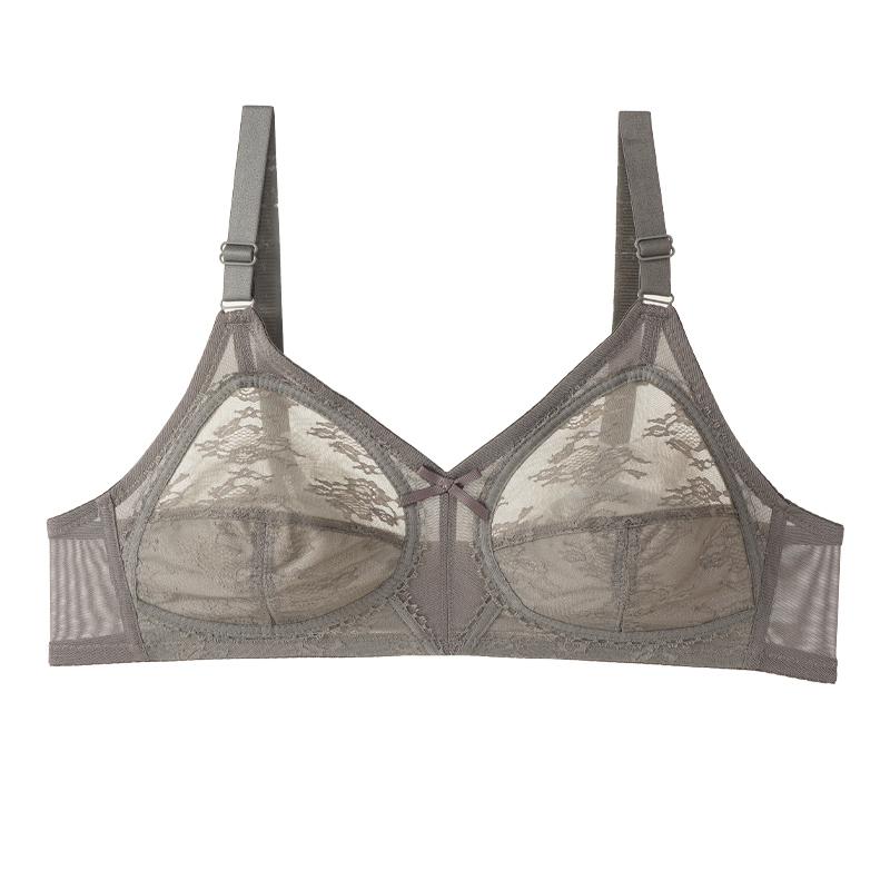 Women's Ultra-thin Sexy Lace Full Cup Wire-free Bra Gathered Breathable Transparent Underwear Plus Size