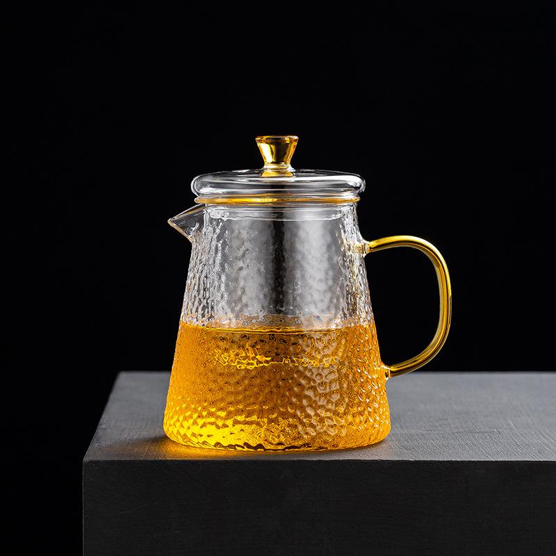 High Borosilicate Glass Hammer-Pattern Teapot, Customizable High-Temperature Resistant Tea Brewing Pot with Filter for Household Flower Tea.