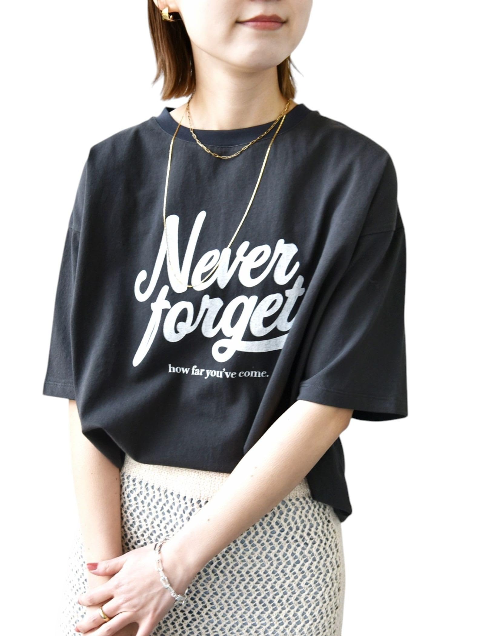 

Ships for Women 81BRANCA Logo Sleeve Charcoal One Size 5/8 T-Shirt, Gray, 312321012,