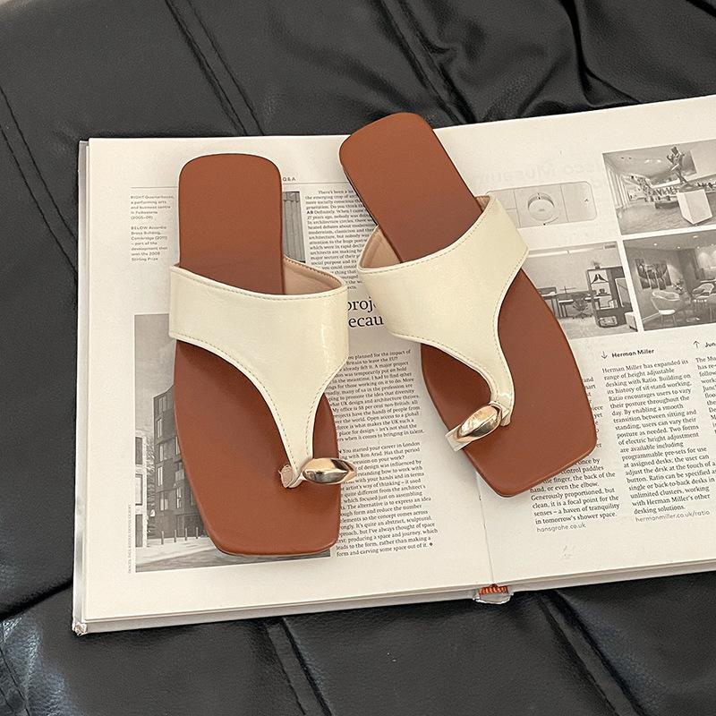 

Повседневные мягкие шлепанцы-вьетнамки на плоской подошве, женские летние модные универсальные пляжные, закрывающие пальцы, римские прохладные шлепанцы 40