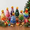 Crochet Christmas Tree Small Handmade Multi-layered Knitting Xmas Tree with Woodgrain Base for Winter Tabletop Home Room Party Decor