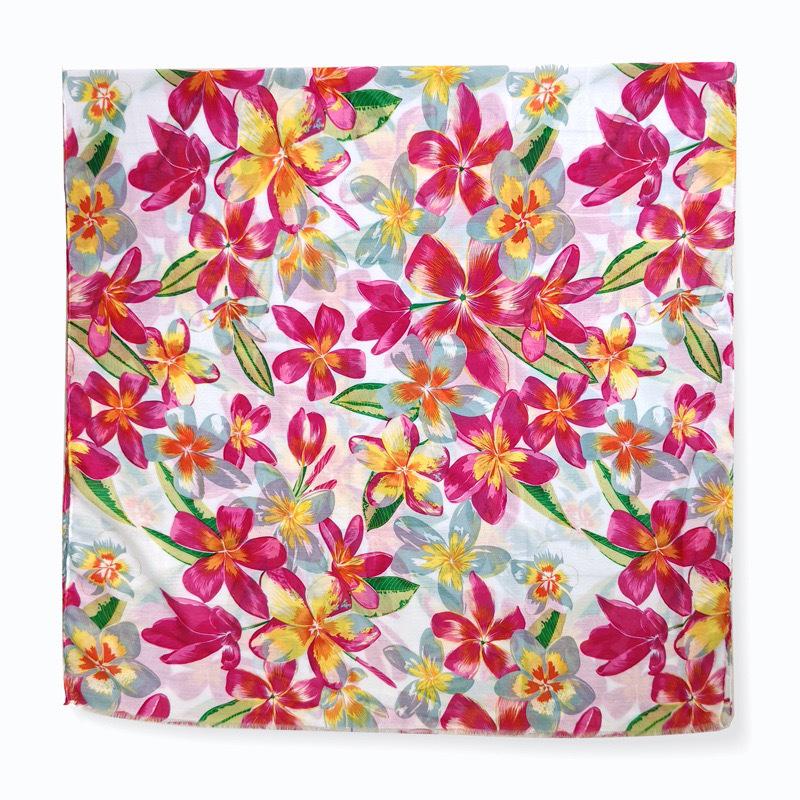 Colorful Floral Ethnic Silk Scarf: Large Sun Protection Shawl for Travel & Vacation