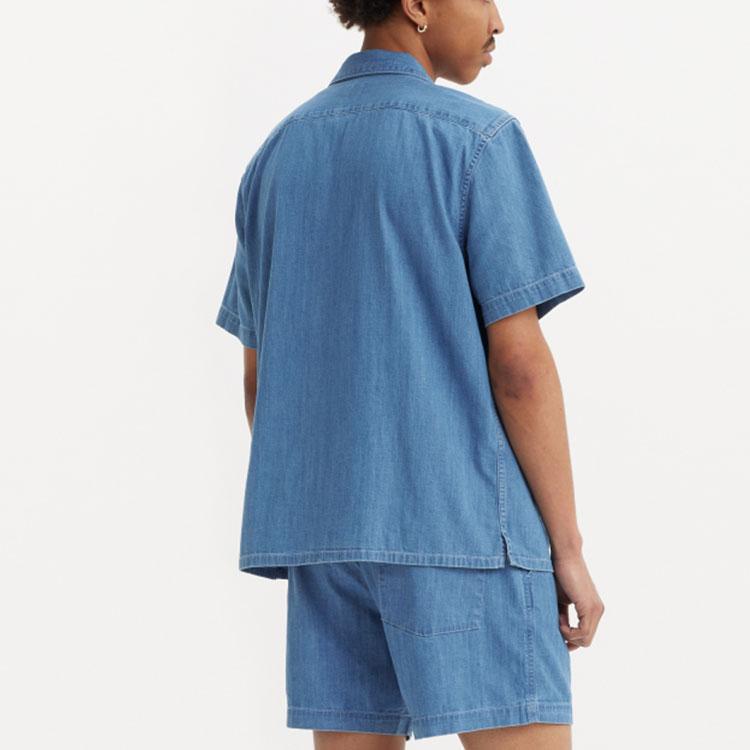 Levis Solid Color Comfortable Suit Collar Short Sleeve Shirt Men Shirts Bright-Blue A8457-0007