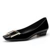 2026 Elephant Grey Patent Leather Chunky Heel Buckle Shoes - 2.5CM Square Toe, Low Cut Women's Heels