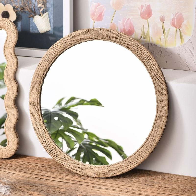 Bathroom Mirror for Wall Round Handmade Woven Frame Vanity Mirror Decorative Mirror for Bedroom,Living Room,Entryway