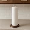 Stainless Steel Paper Towel Stand Wooden Base One-Handed Tear Paper Towel Rack Non-Slip Durable Toilet Tissue Holder Countertop