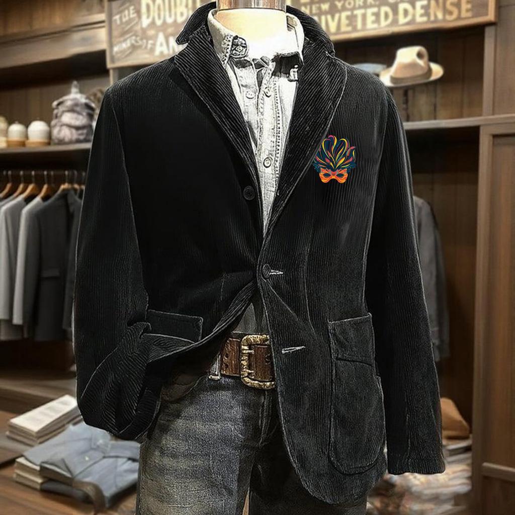 Jachetă Cardigan cu Buzunar din Catifea Imprimată pentru Bărbați Costum Casual pentru Bărbați