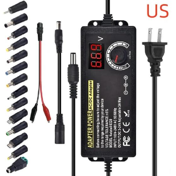 Adjustable Power Supply Variable AC-DC Power Adapter Laboratory 3V-24V-3A with US/EU Plug Female Home Appliance Alligator Clip