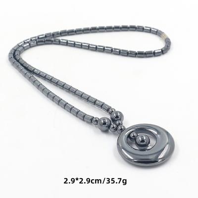 Fashionable Men's And Women's Necklace, Round Pendant, Black Gallstones Bead Necklace