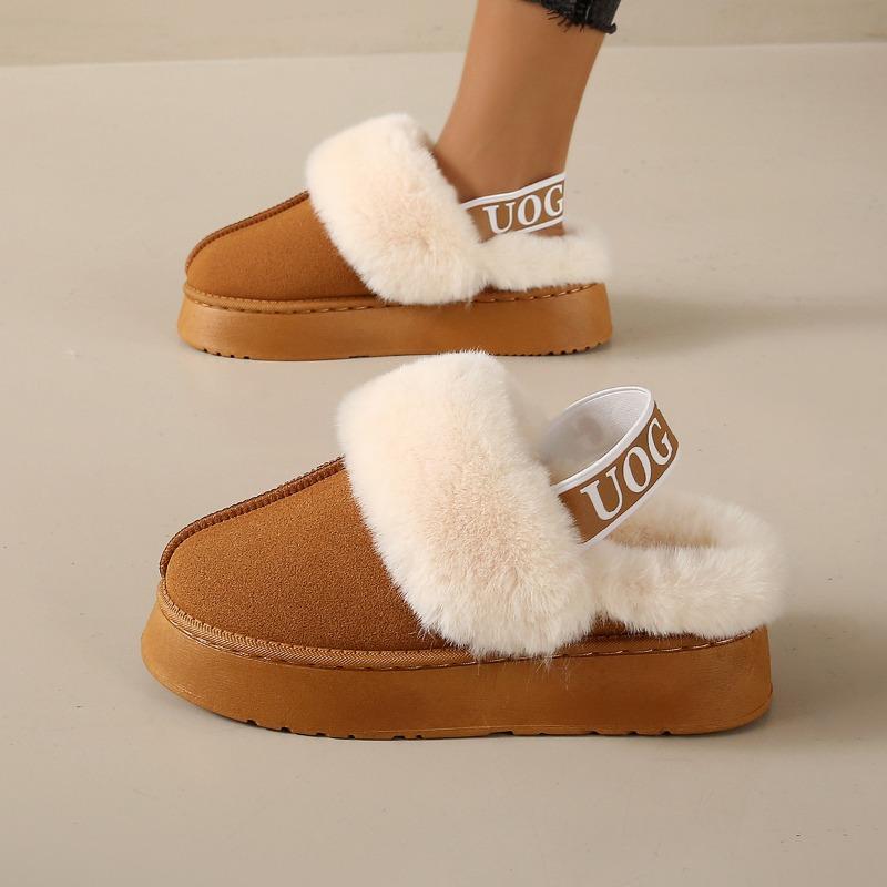 Elastic Autumn and Winter Snow Boots Two Wear Women's Platform Slippers Plush Warm Outside Wear Plush Internet Celebrity Fluffy Sandals