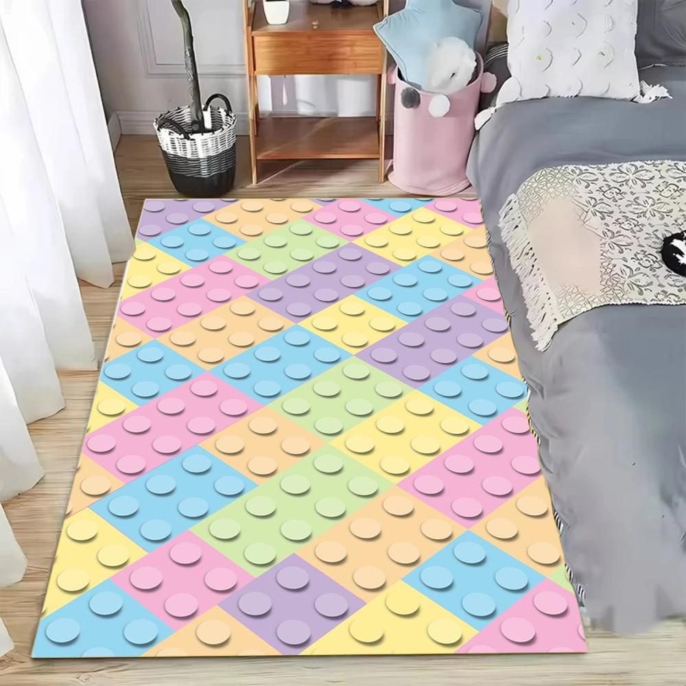 Children s Geometric Grid Carpet Bedroom Living Room Hallway Large Carpet Anti-slip Area Rug Sofa Doormat Mats Home Decor 50X80CM