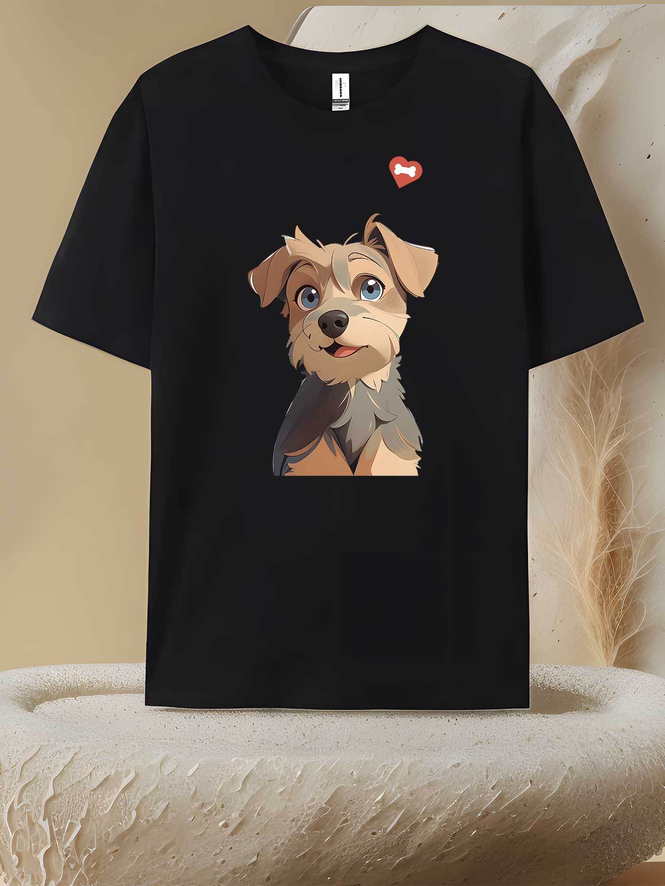 

Ladies fashionable short sleeved shirt with cute dog pattern print, comfortable and elastic 4XL