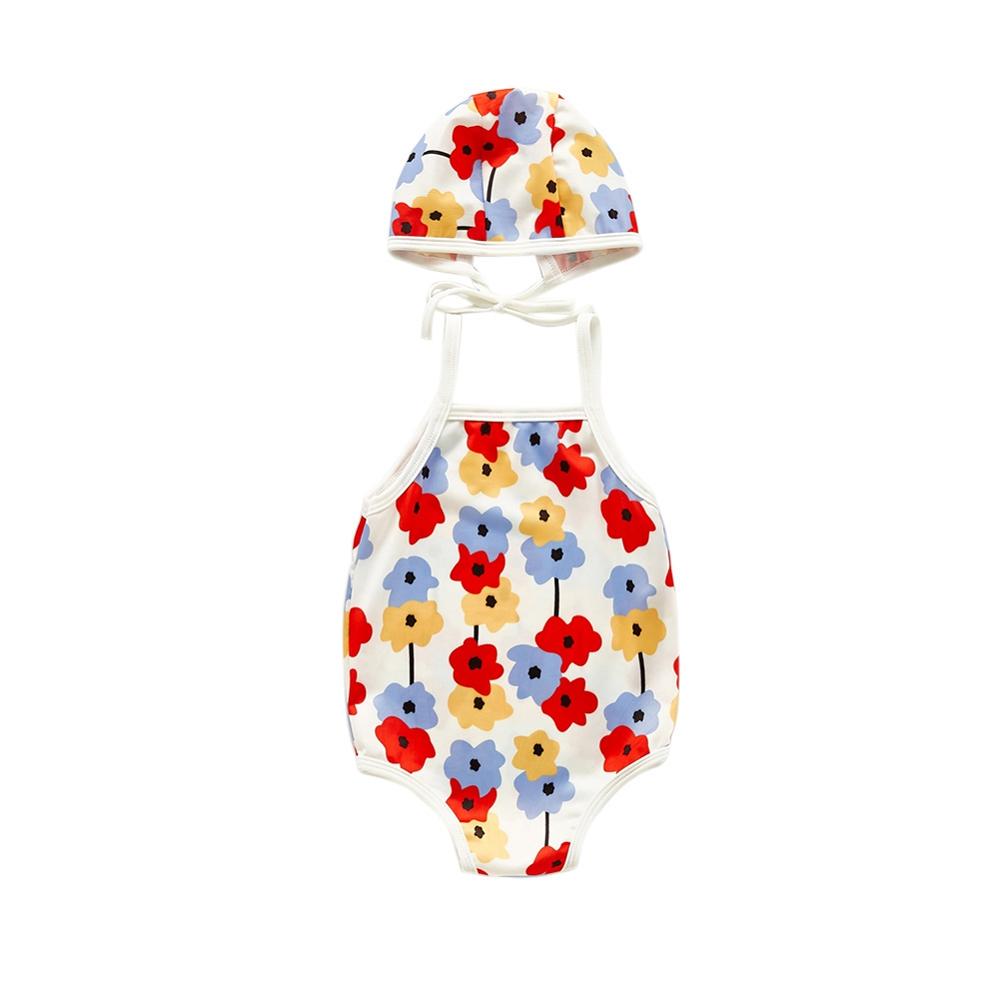 Baby Girls Floral Bikini Beach Summer Swimwear with Hat Set