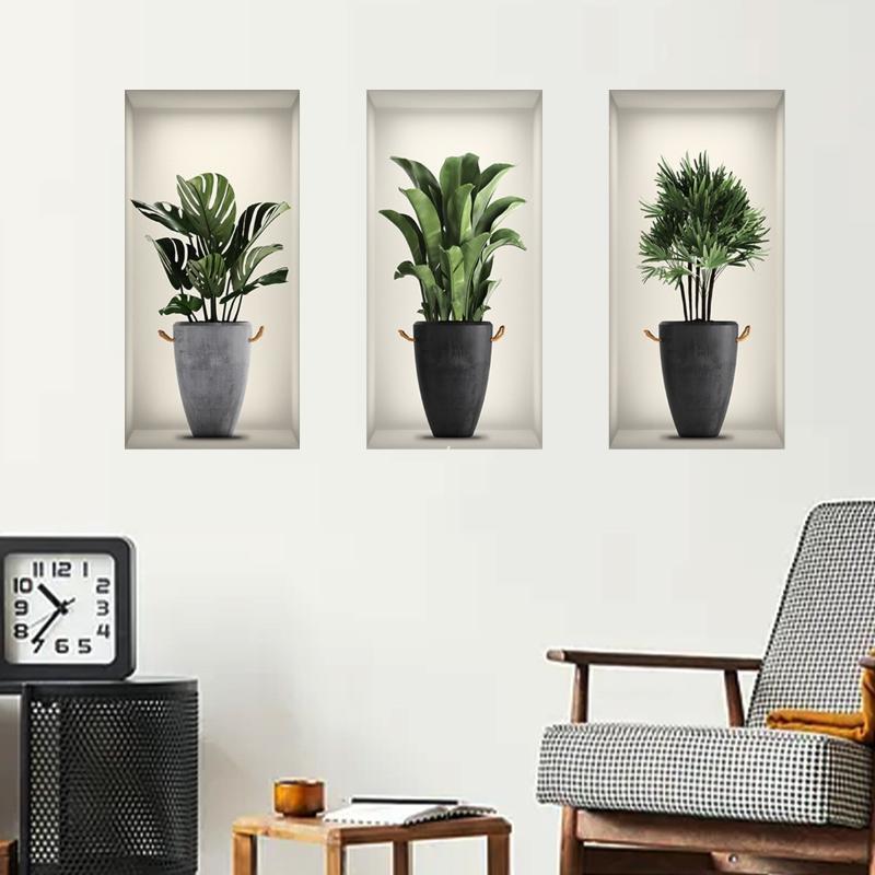 

PVC 3D Simulation Green Plant Potted 3D Wall Stickers Living Room Background Study Office DIY Waterproof Decorative Stickers D