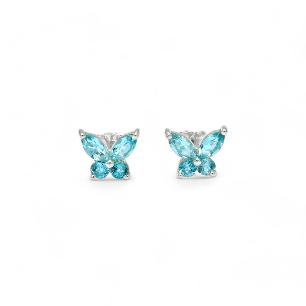Minimalist 925 Sterling Silver Butterfly Stud Earrings: Blue Topaz