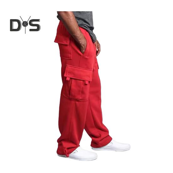 

Мужские брюки весна-осень с несколькими карманами, эластичный пояс на шнурке, широкие штаны, большие размеры, спортивные брюки, эластичные, однотонные, свободные, уличный стиль, спорт S красный