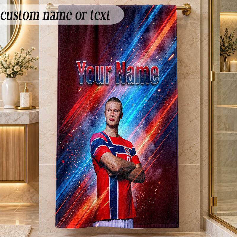 Beach TowelErling Haaland Custom Name Text Personalized Soft Towel for Beach Pool Indoor Home Decor Gift