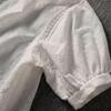 2025 Sommar Koreansk Mode Dam Långärmad Lös Skjorta Broderi Bomull Spets O-hals Casual Blusar Kläder 13440