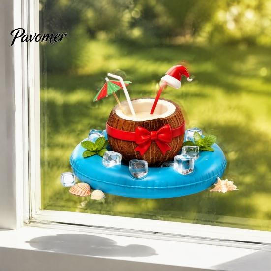 Home Beautification Stickers Christmas Santa Claus Window Clings, Summer Tropical on Pool Float Festive Storefront Glass Decals, Hawaii Beach Holiday