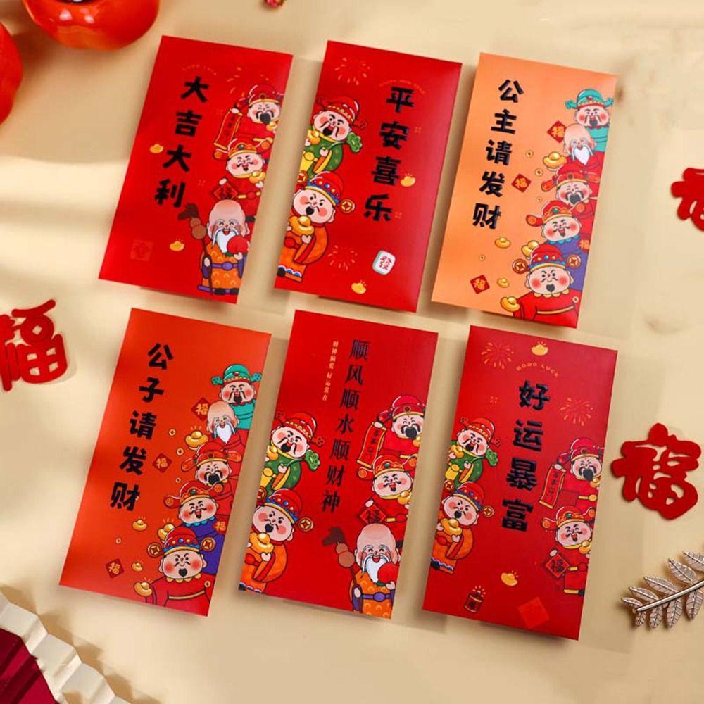 6Pcs Paper New Year Red Envelope Thickened Hongbao Practical Blessing Pocket  Kids Gift
