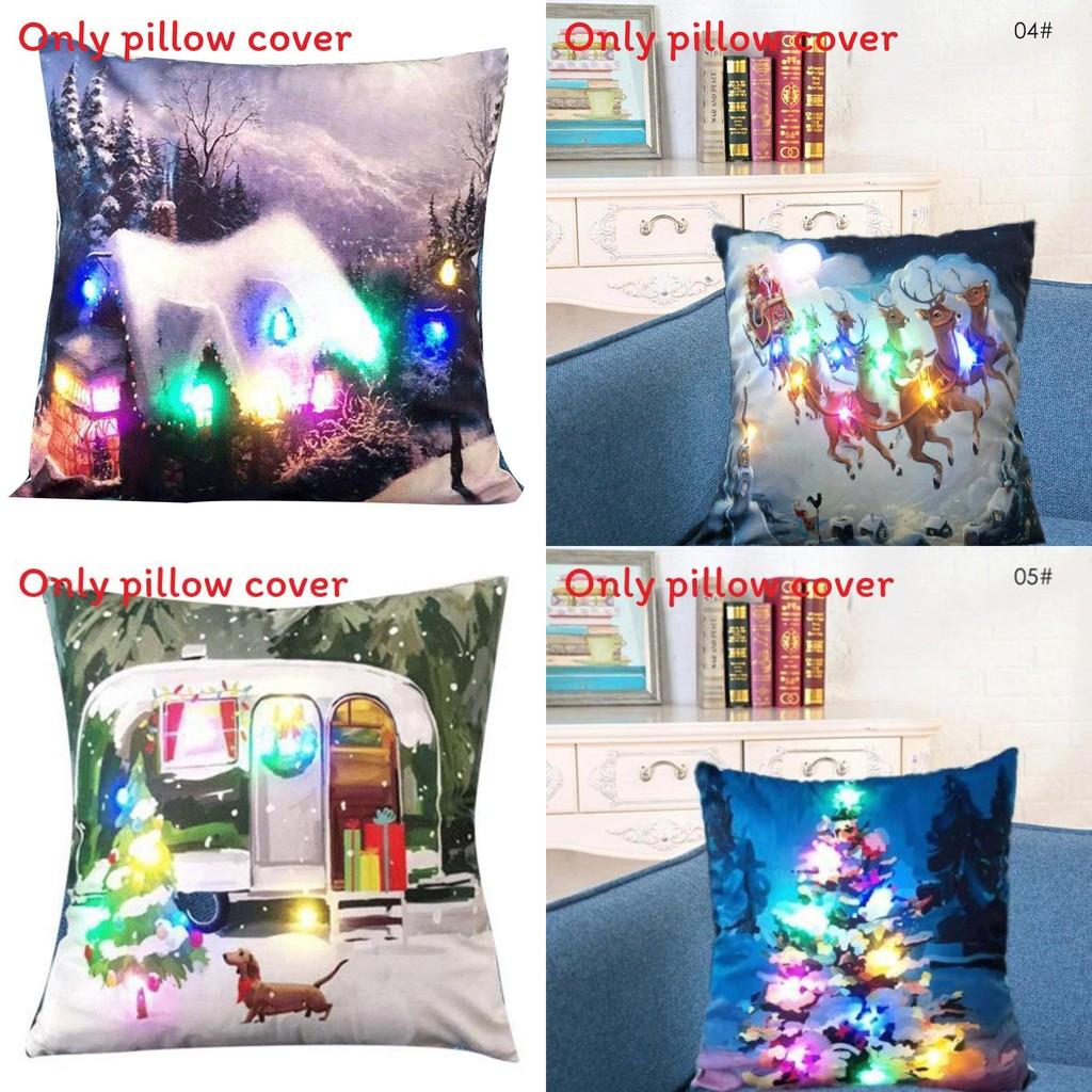 Led Vintage Cotton Linen Pillow Case With Color Changing Lights For Sofa And Couch Decor