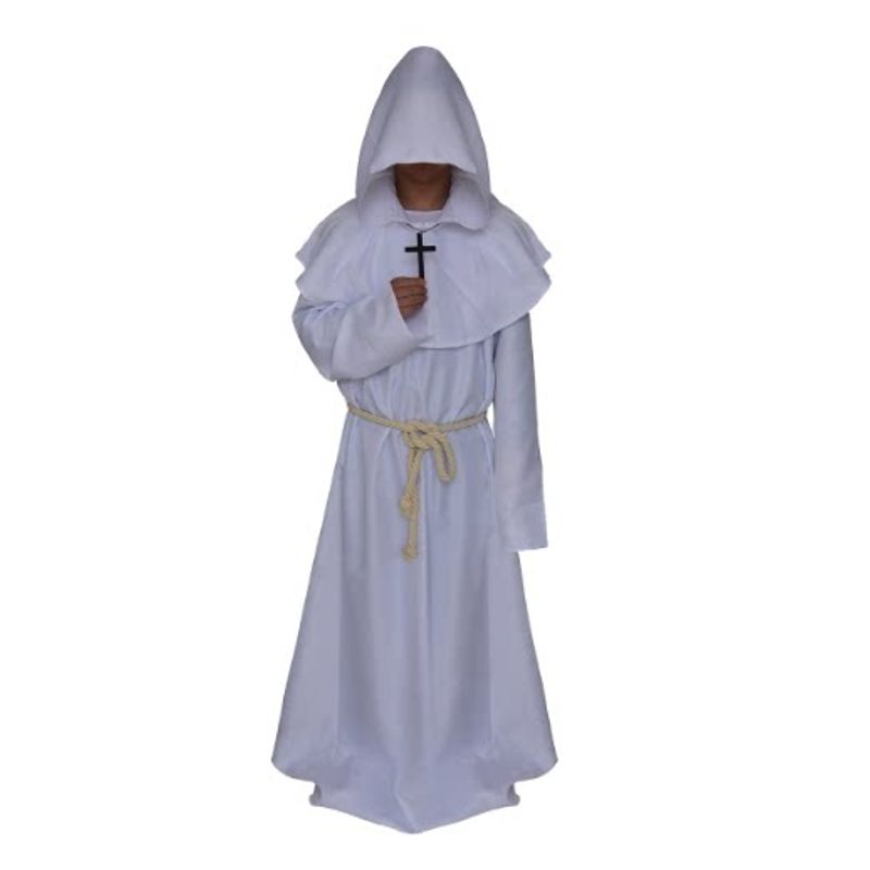 

Halloween Performance Costume Performance Wear Costume Medieval Monk Uniform Monk Robe Wizard Uniform Clerical Dress Frock. White L
