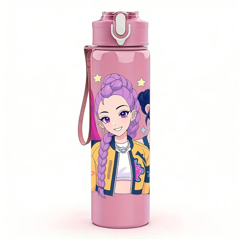 1PC Colorful Girls Character Pattern 750ml Color Plastic Sports Water Bottle Leakproof Flip Straw Lid Suitable for Sports Office Home Use