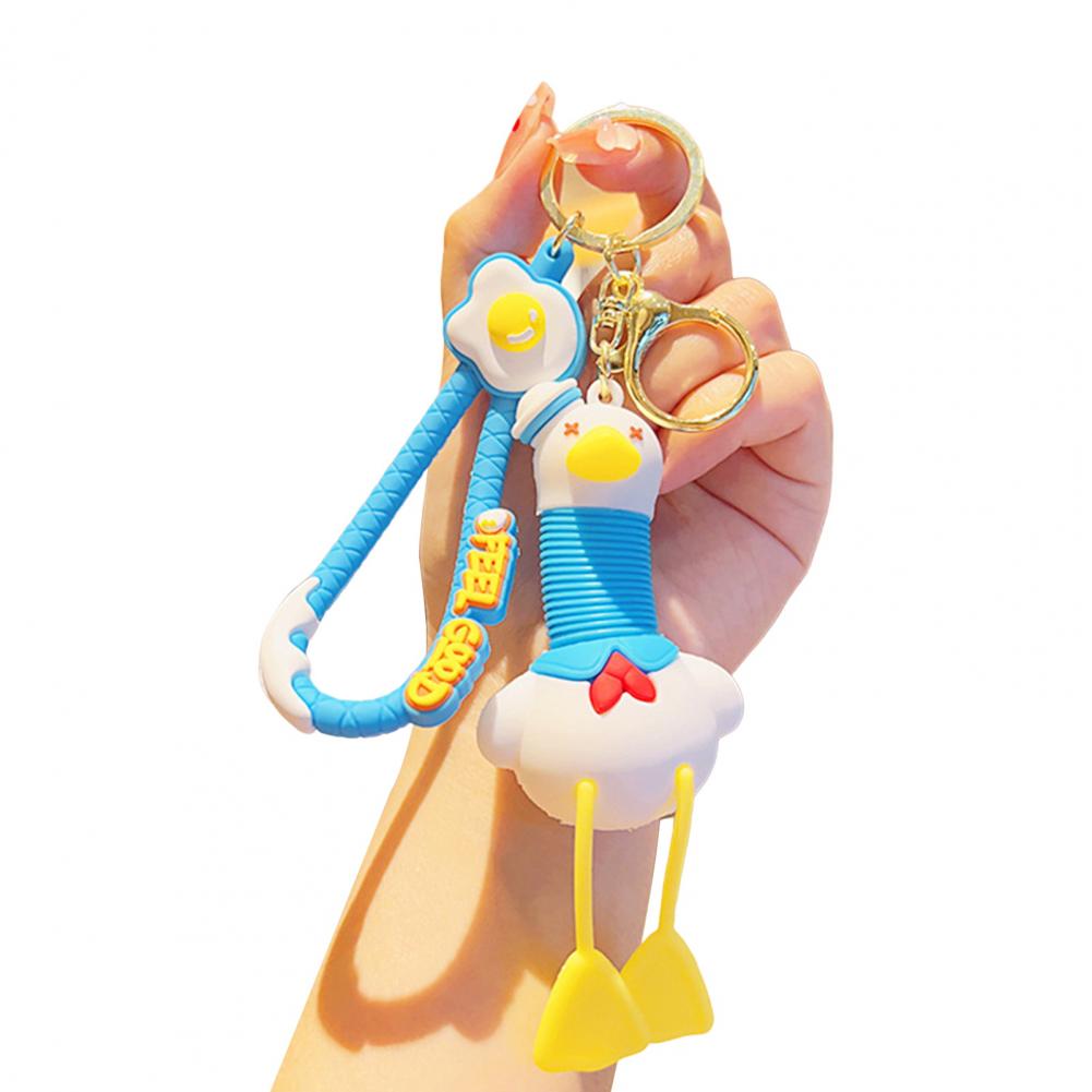 Exquisite Workmanship Keychain Cute Duck Design Keychain with Telescopic Lanyard Cartoon Charm Keyring for Backpack for Kids