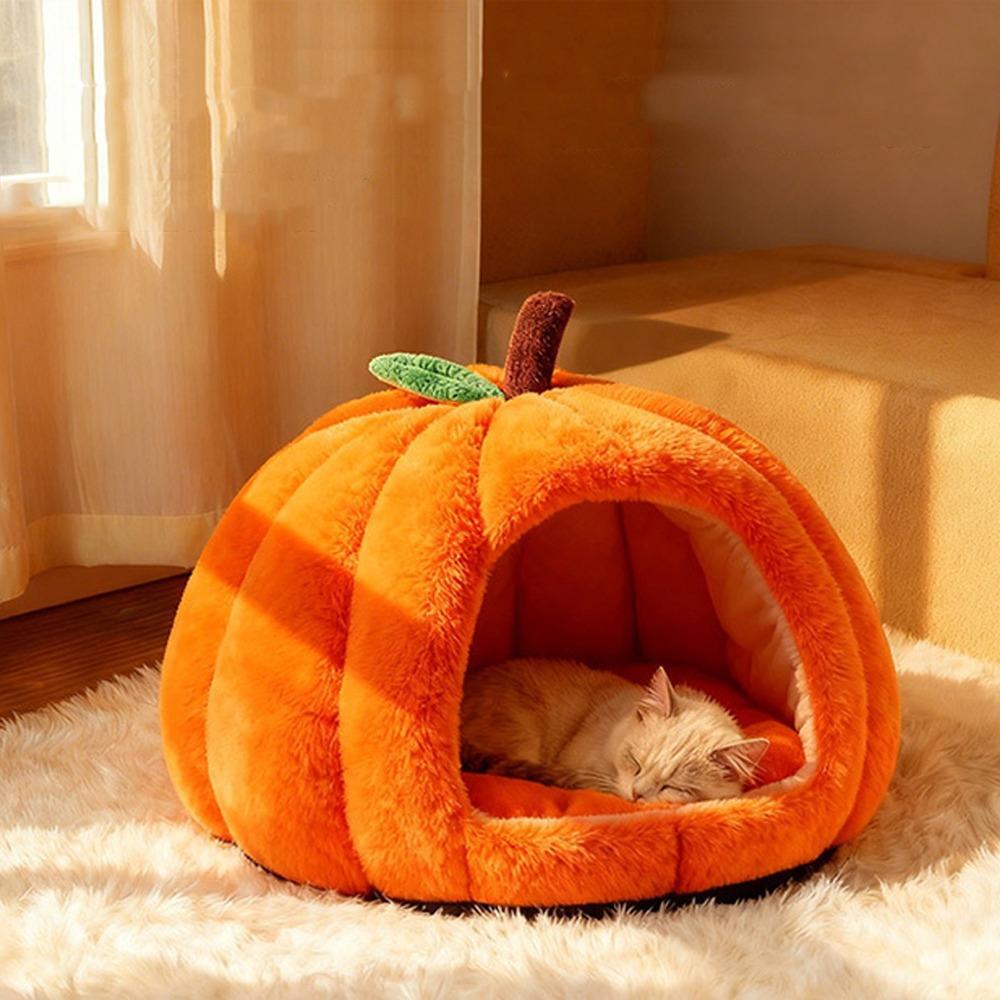Cat Cave Pumpkin Cat House Non-slip Semi-enclosed Dog Nest Warm Thickened Comfortable Pet Cat Bed Autumn Winter