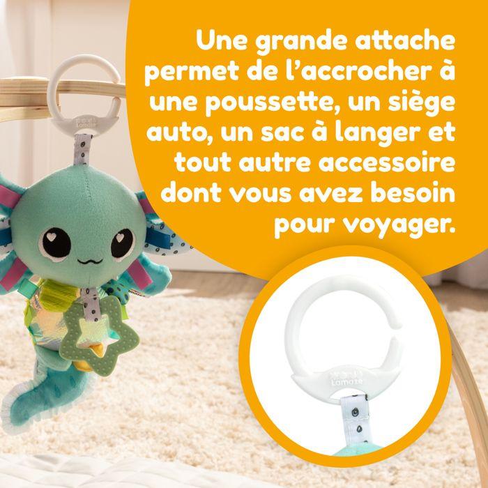 Peluche d'éveil sensoriel - lamaze - alise l’axolotl - couleurs vives - 0 à 6 mois - à clipser