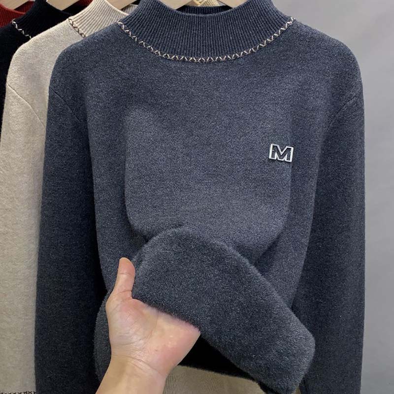 

Женский свитер Осень Зима Утепленный Теплый Вязаный Эластичный С Длинным Рукавом Винтажный Однотонный С Полувысоким Воротником С Флисовой Подкладкой XXXXL серый