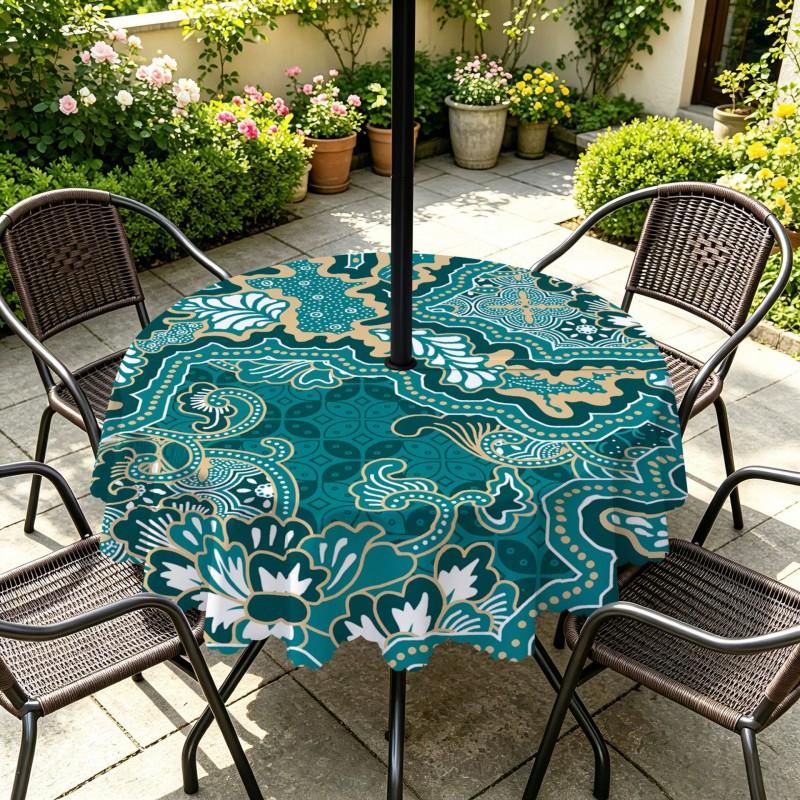 Outdoor Round Tablecloth With Umbrella Hole Patio Garden Deck Waterproof Oil Resistant Drop Cloth