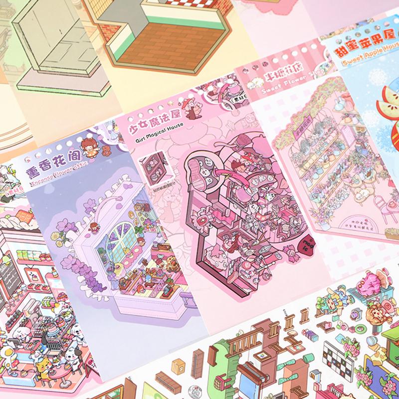 1book Landscape Stickers Collection Miniature Small World Landscape Stickers Cute Puzzle Handbooks DIY Decorative Stickers