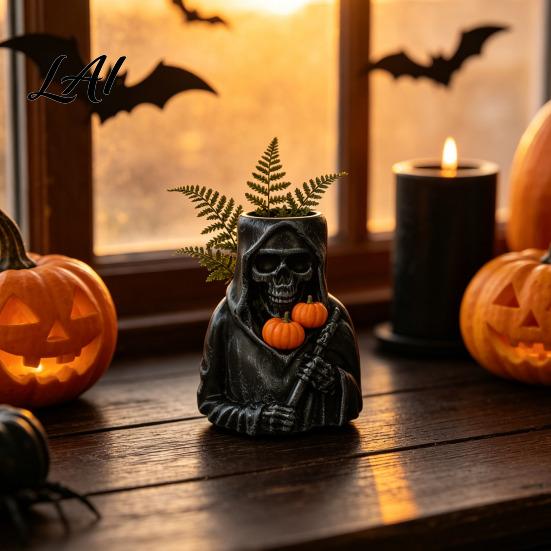 Funny Holiday Gifts for Friends Ghost/Skull Shape Pen Holder Resin Desktop Organizer Halloween Cute Ghost Cup Decorative Storage Container