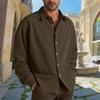 Men's Cotton Shirts Long Sleeve Casual Button Down Textured T-Shirt Loose Vacation Beach Lightweight Topsrt