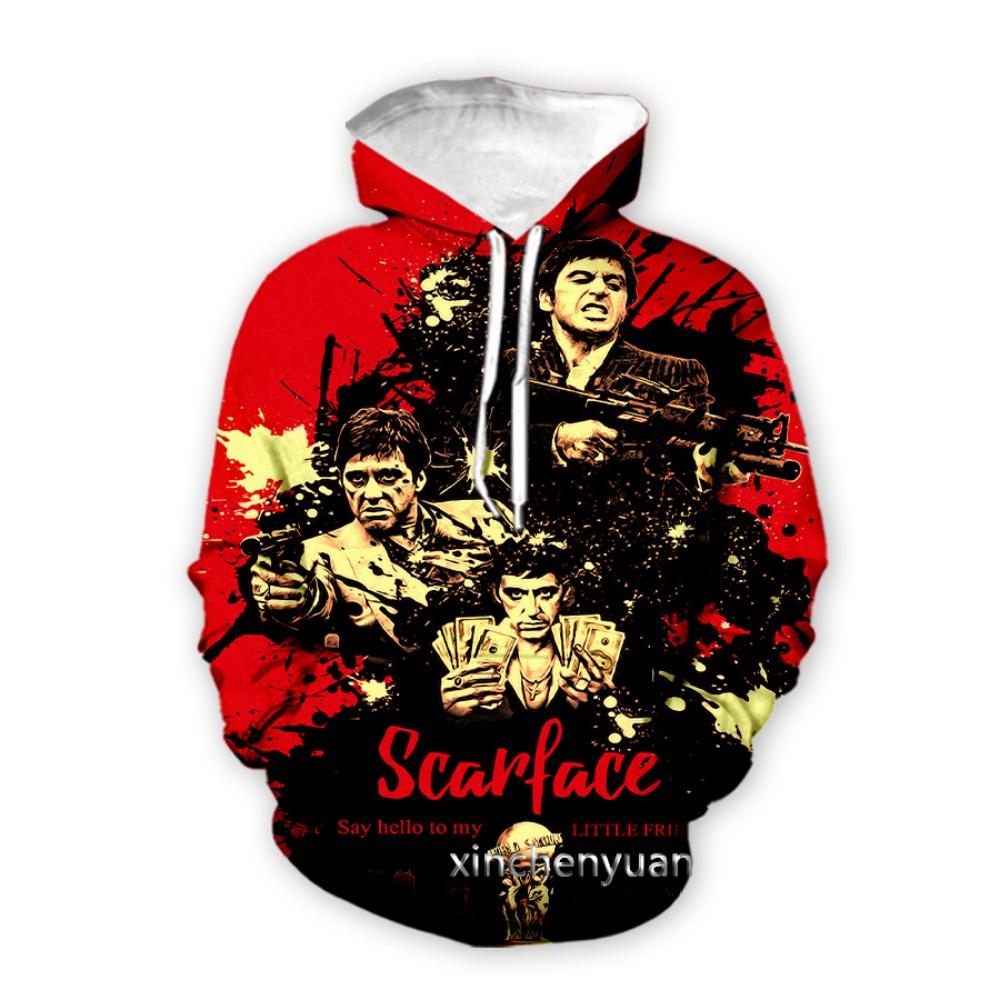 Cross Border Popular Scarface 3D Printed Long Sleeved Sweatshirt for European and American Men's Casual Hooded Sweatshirt