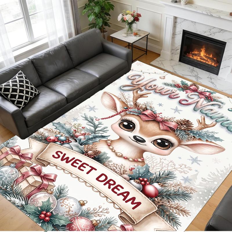 Christmas Custom Name Printed Square Area Rug Soft Non Slip Floor Carpet For Bedroom Holiday Gift